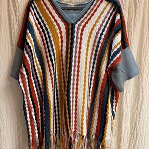 Gimmicks by BKE Colorful Striped V-Neck Poncho